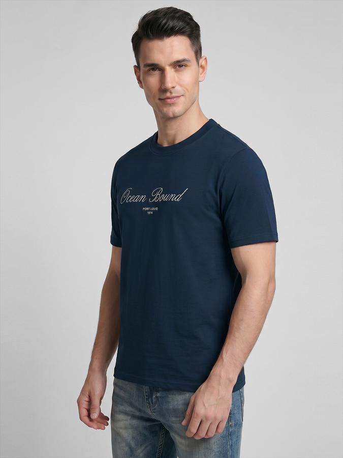 R&B Blue Typography Men Round Neck Relaxed Fit Short Sleeves T-Shirt 