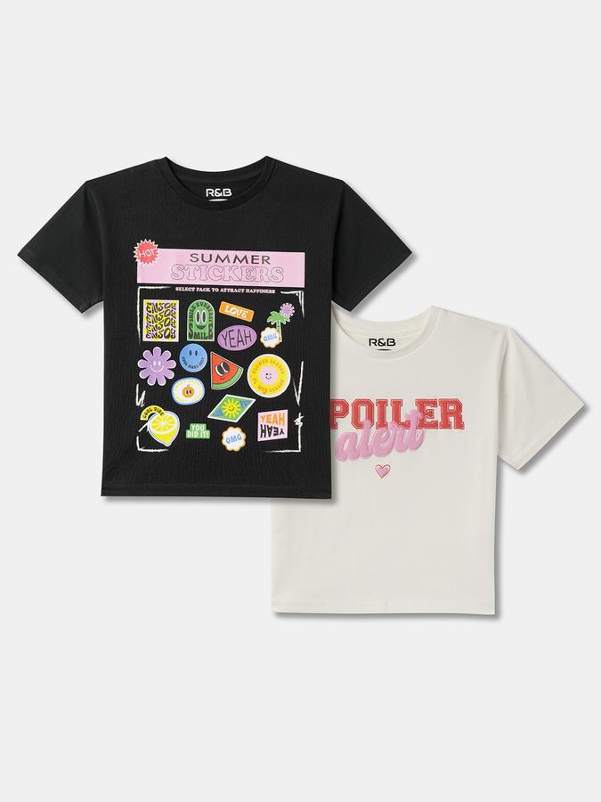 Pack of 2 Girl Graphic Print Round-Neck T-Shirts