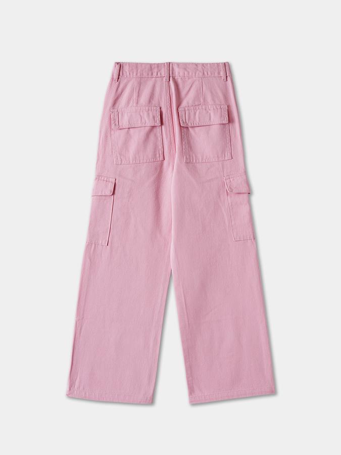 Solid Wide Leg Cargo Jeans with Button Closure image number 1