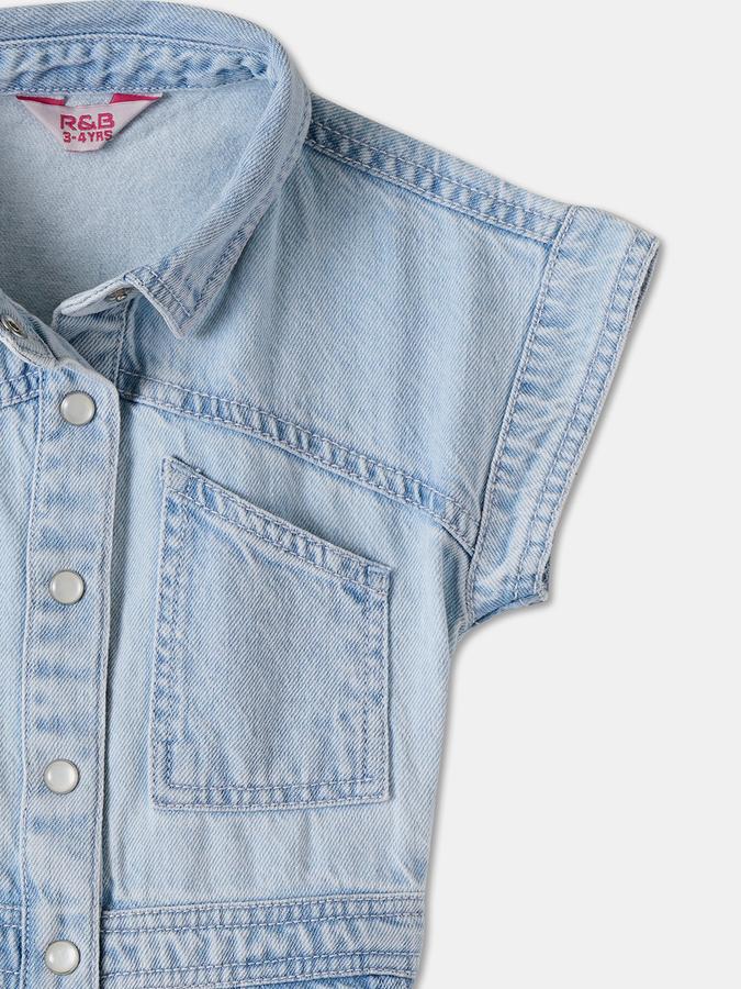Faded Romper with Shirt Collar and Short Sleeves image number 2