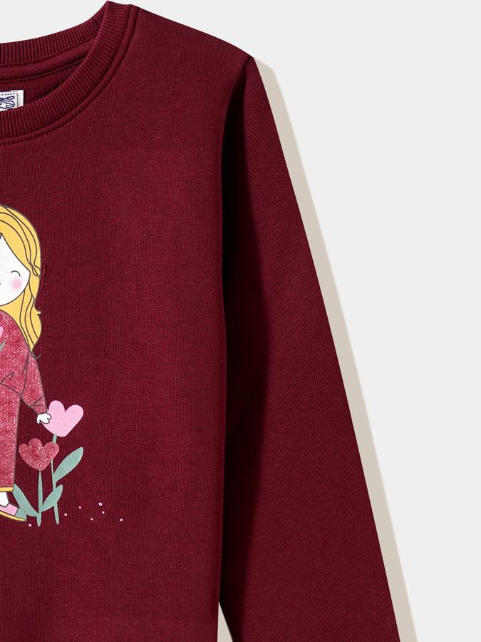 Girls Cotton Blend Regular Fit Crew Neck Pullover Graphic Sweatshirt