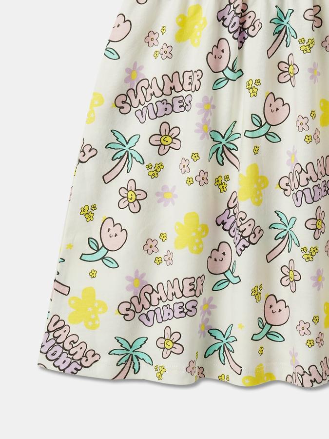 Girls Typographic Print Round-Neck A-Line Dress image number 3
