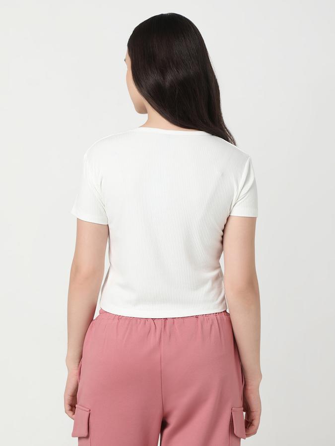 Women Viscose Crop Fit Round Neck Ribbed Top