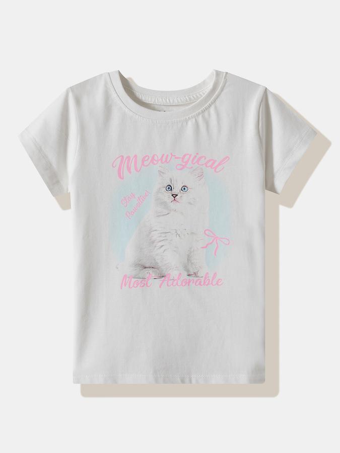 Girls Cotton Regular Fit Crew Neck Graphic T-shirt