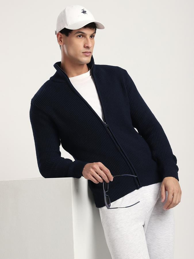 Men Polyester Regular Fit Mock Neck Ribbed Sweater