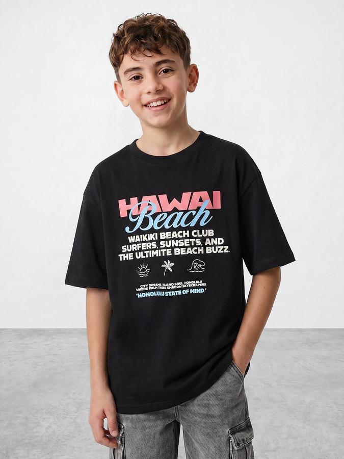 R&B Boys Black Short sleeve Round Neck Vacay Edit Beach Graphics Bold Graphic Pure Cotton T-Shirt