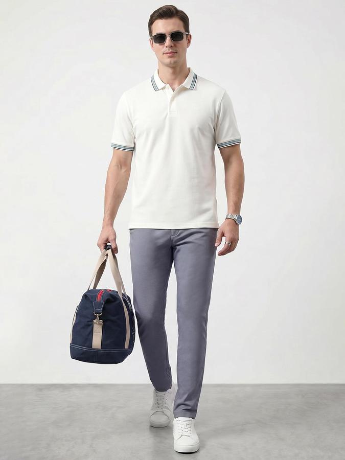 R&B Men's Dusty Blue Slim Fit Trousers