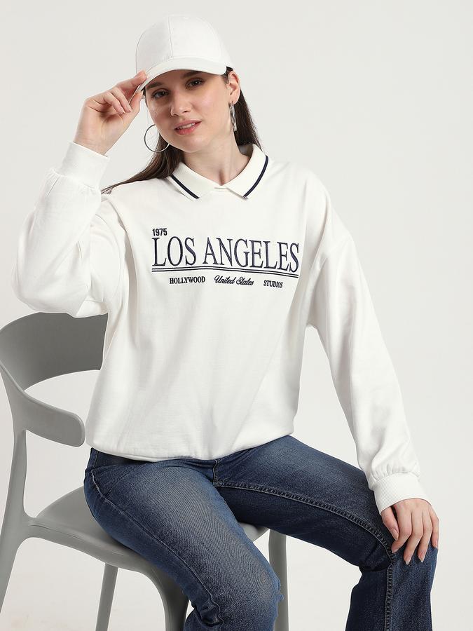 Women Cotton Relaxed Fit Shirt Collar Graphic Sweatshirt