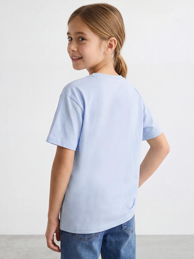 R&B Girls Blue Regular Fit Floral Print Short Sleeve T-shirt