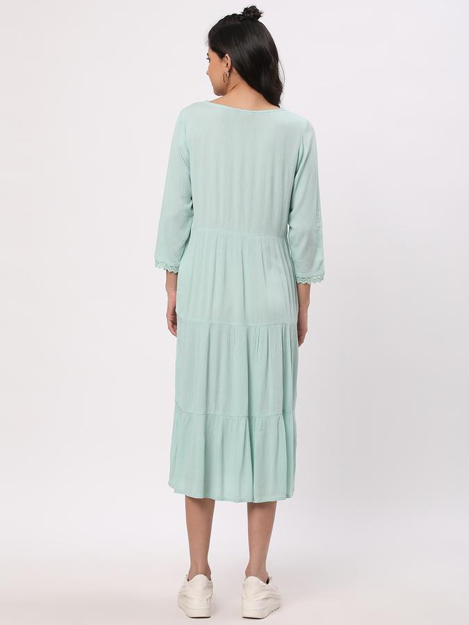 Women Rayon Embroidered Tiered Ethnic Dress