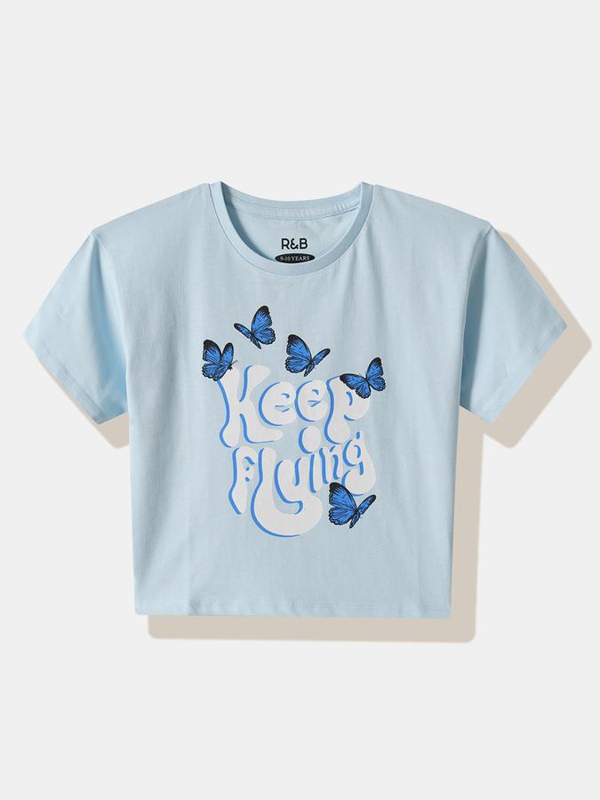 Girls Cotton Regular Fit Crew Neck Graphic T-shirt
