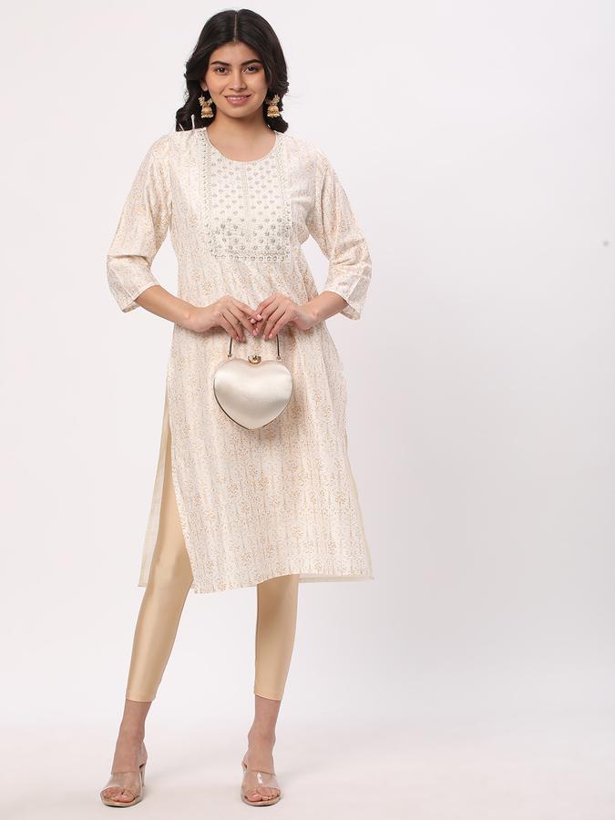 Women Yoke Embroidered Straight Kurta image number 1