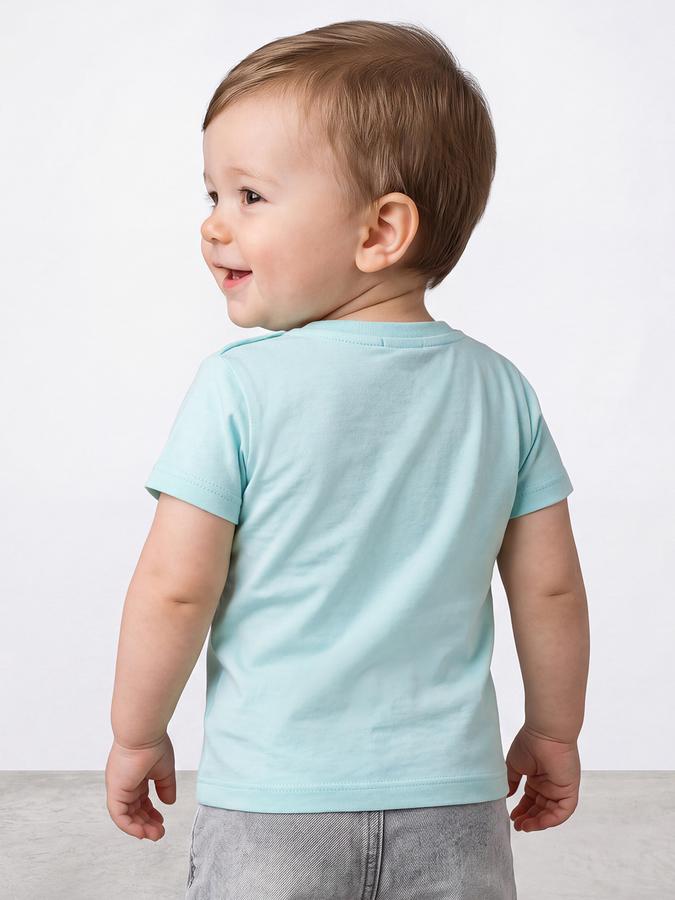 R&B Boys Turquoise Blue Graphic Printed  Short Sleeves Pure Cotton T-shirt