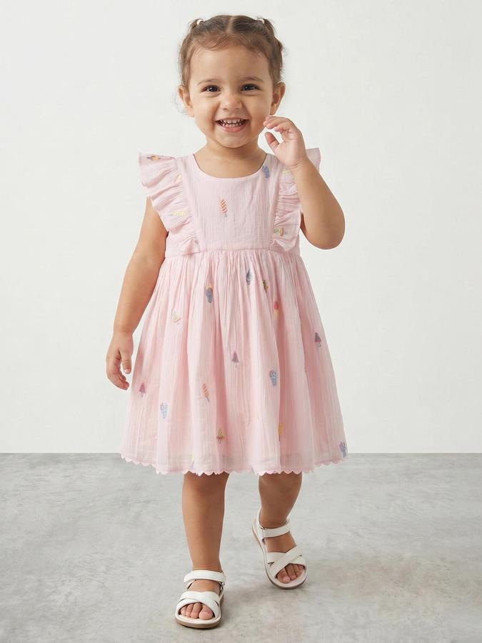 R&B Pink Cotton Printed Girls Dresses