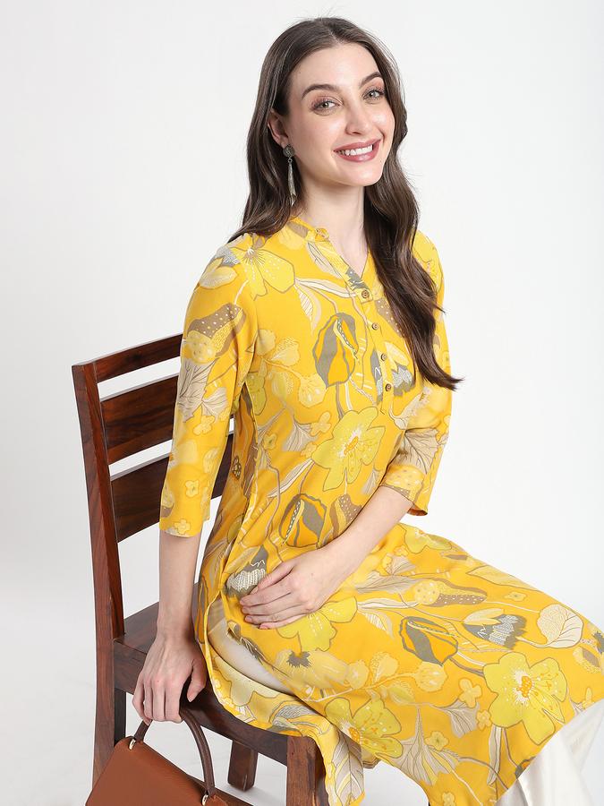 Women Viscose Regular Fit Mandarin Collar Printed Kurta