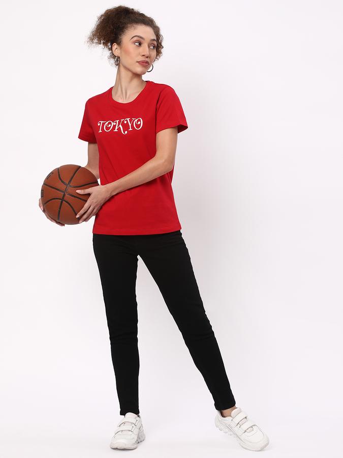 Women Cotton Regular Fit Round Neck Graphic T-shirt