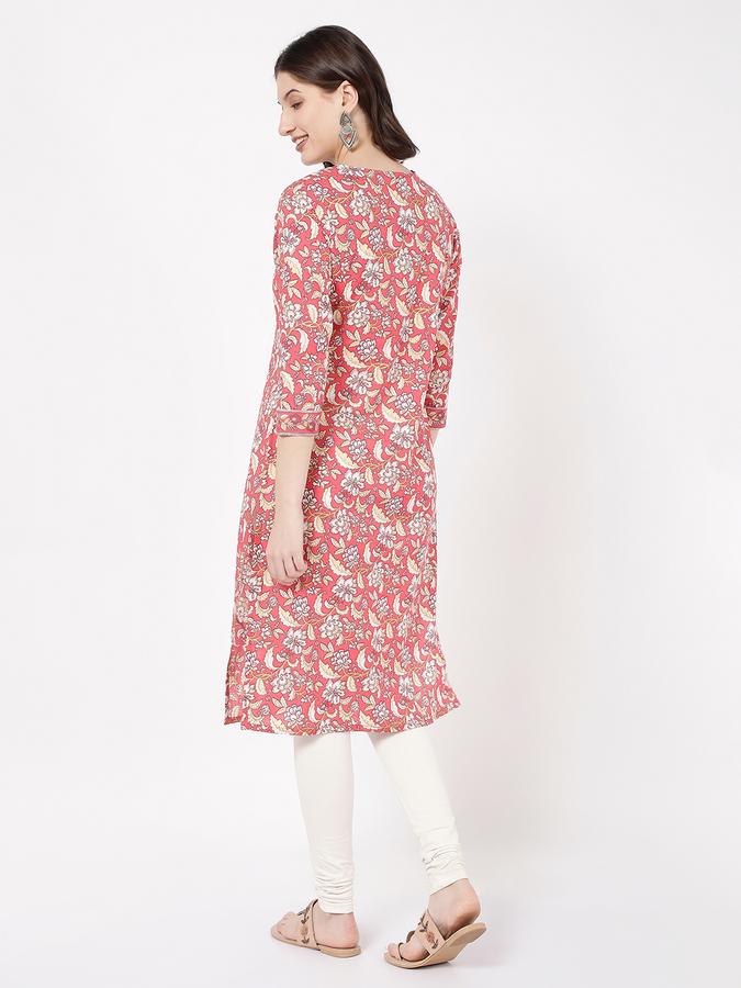 Women Cotton Regular Fit Round Neck Printed Kurta