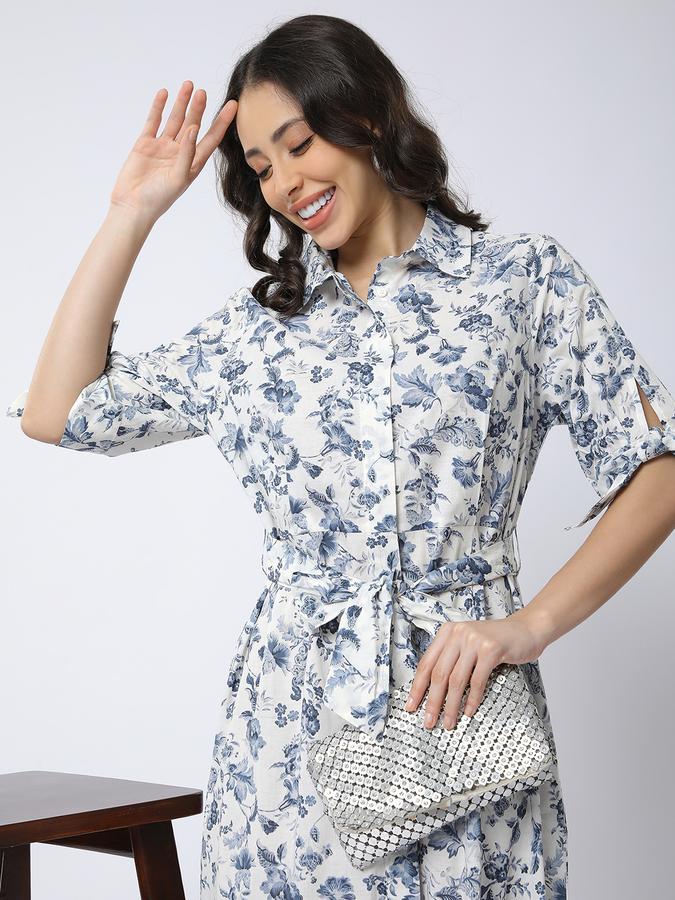 R&B Women Blue Floral Print Shirt Dress