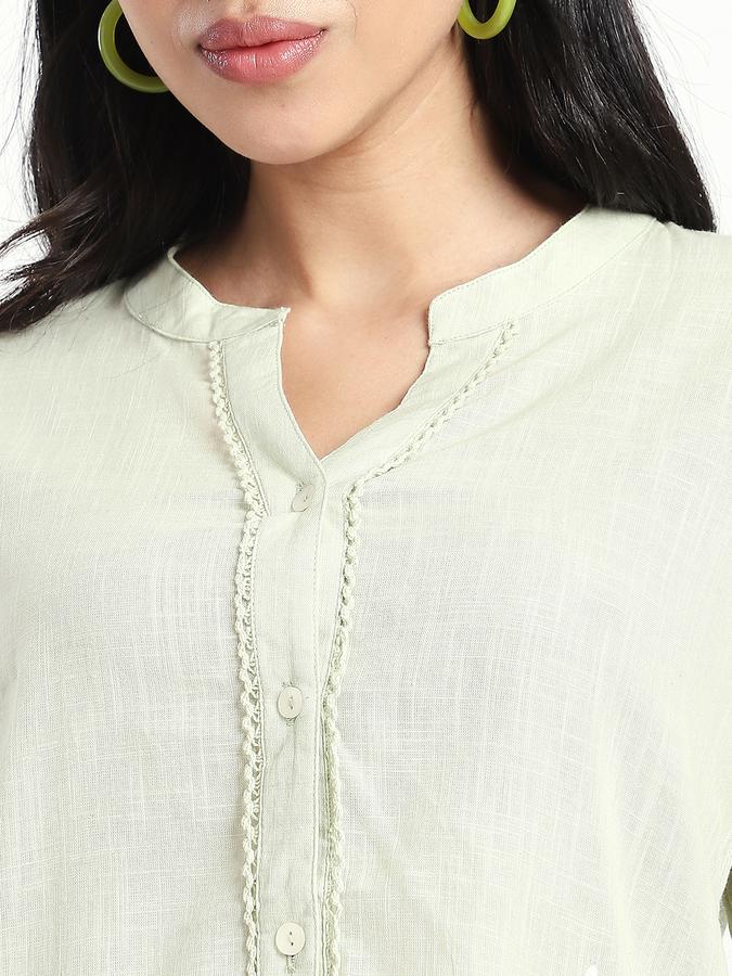 Women Viscose Relaxed Fit Mandarin Collar Solid Top