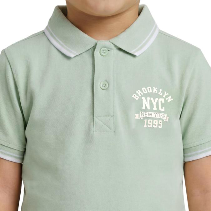 R&B Boy Green Cotton Printed Polo Collar T-Shirt