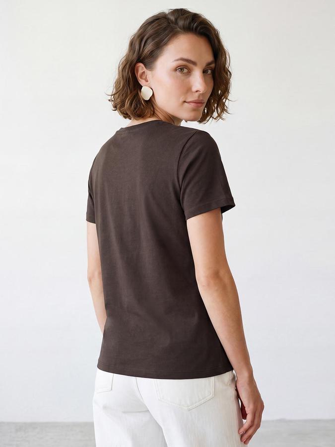 R&B Women Brown Short Sleeve Round Neck Typography Graphic Print T-Shirt