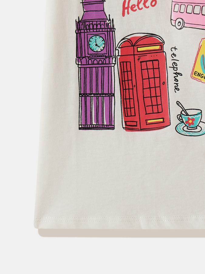 Girls Cotton Regular Fit Crew Neck Graphic T-shirt