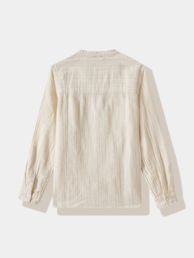 R&B Boys Beige Textured Full Sleeves Mandarin Collar Shirt