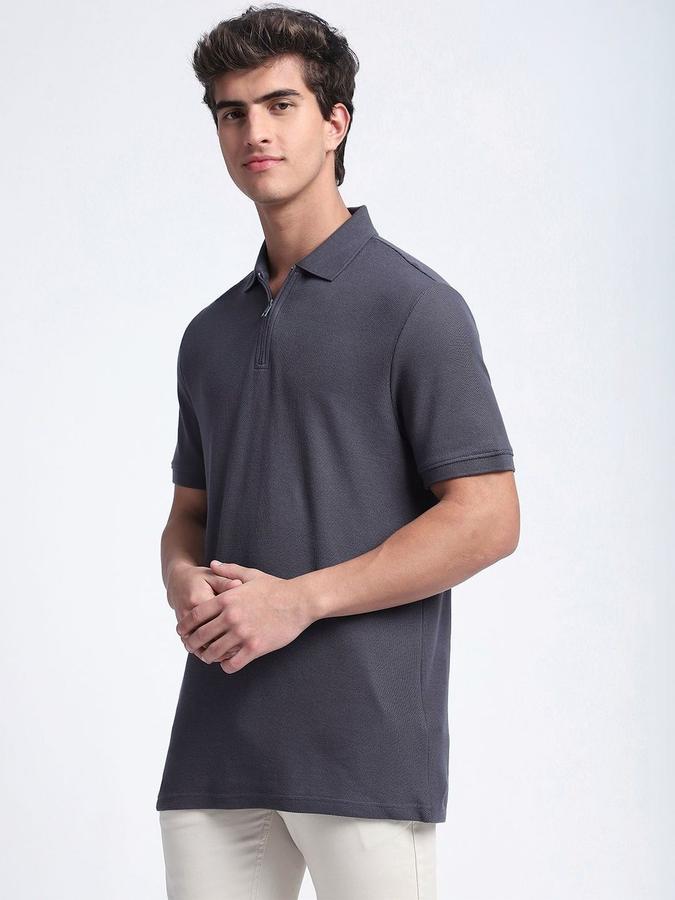 Men Cotton Regular Fit Polo Neck Solid T-shirt