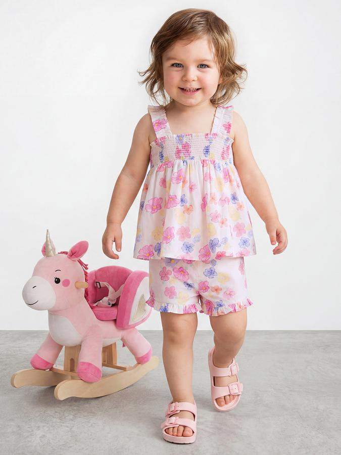 R&B Girl White Printed Pure Cotton Sleeveless Clothing Set