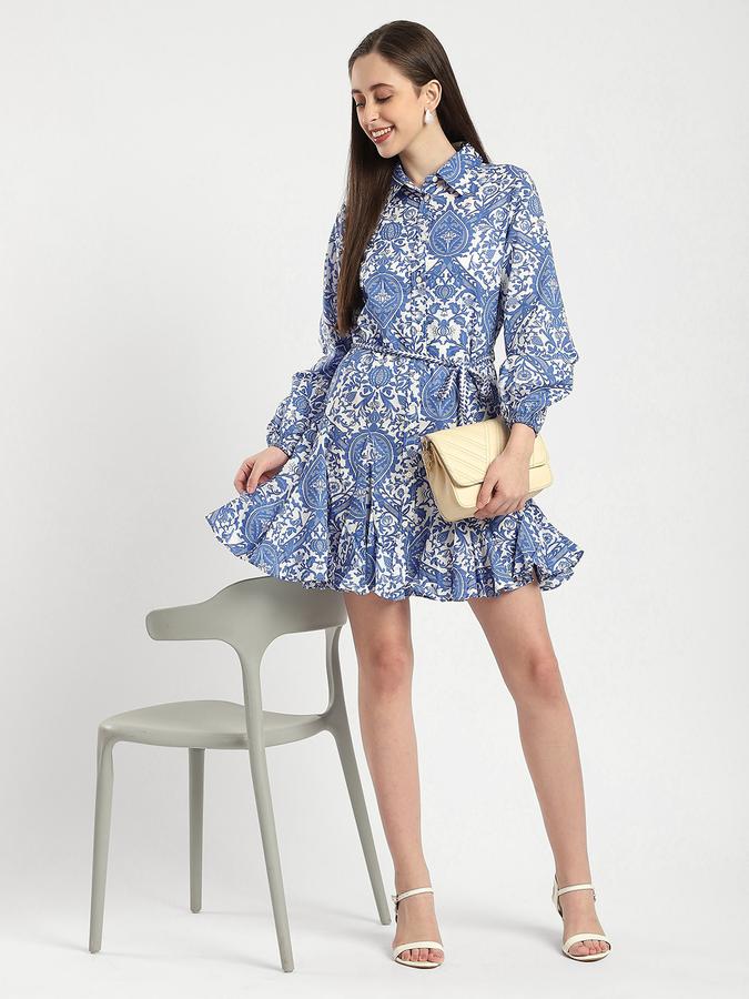 R&B Women Blue Paisley Print Shirt Dress