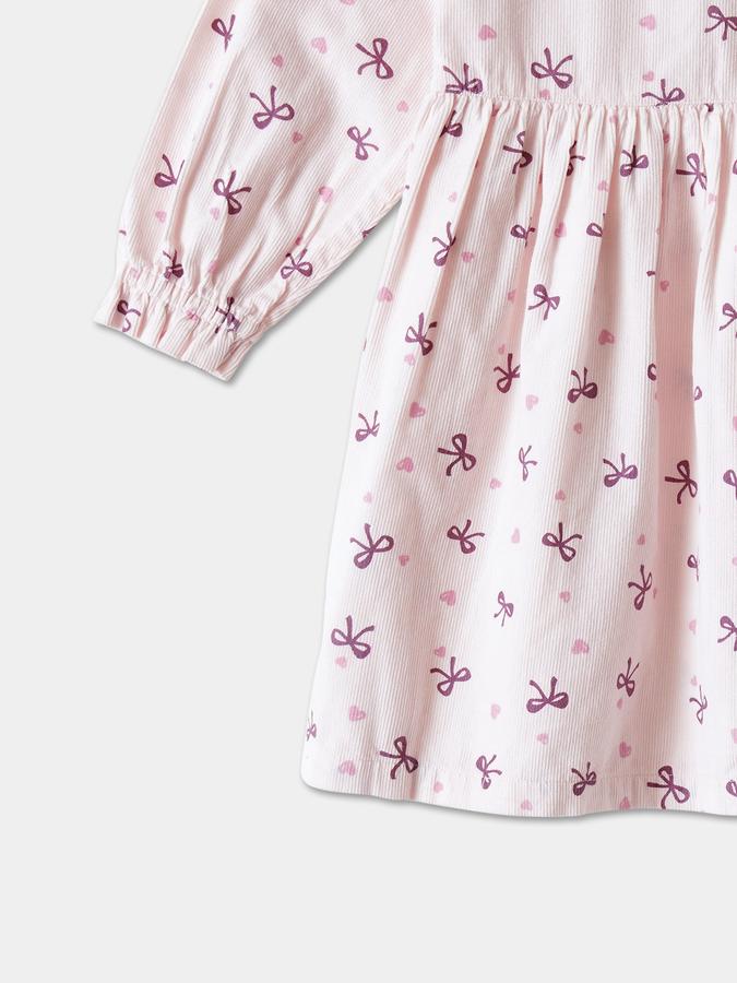 Girls Cotton A Line Ruffled Neck Printed Dress