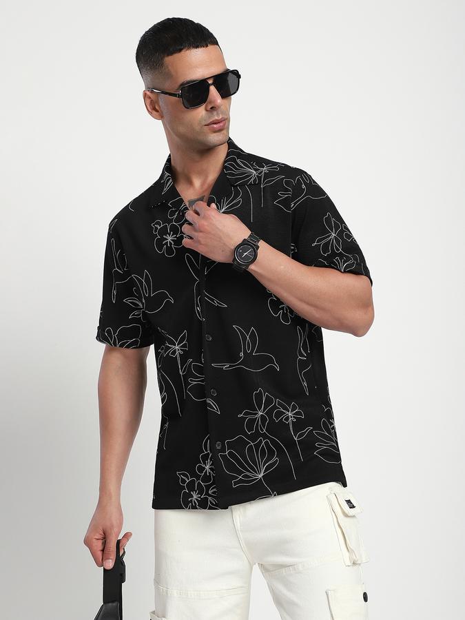 Men Cotton Blend Relaxed Fit Cuban Collar Floral Shirt