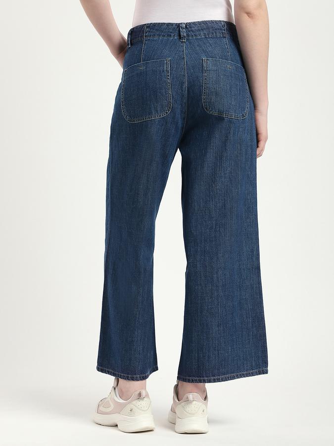 Women Cotton Wide Leg Mid Rise Faded Jeans