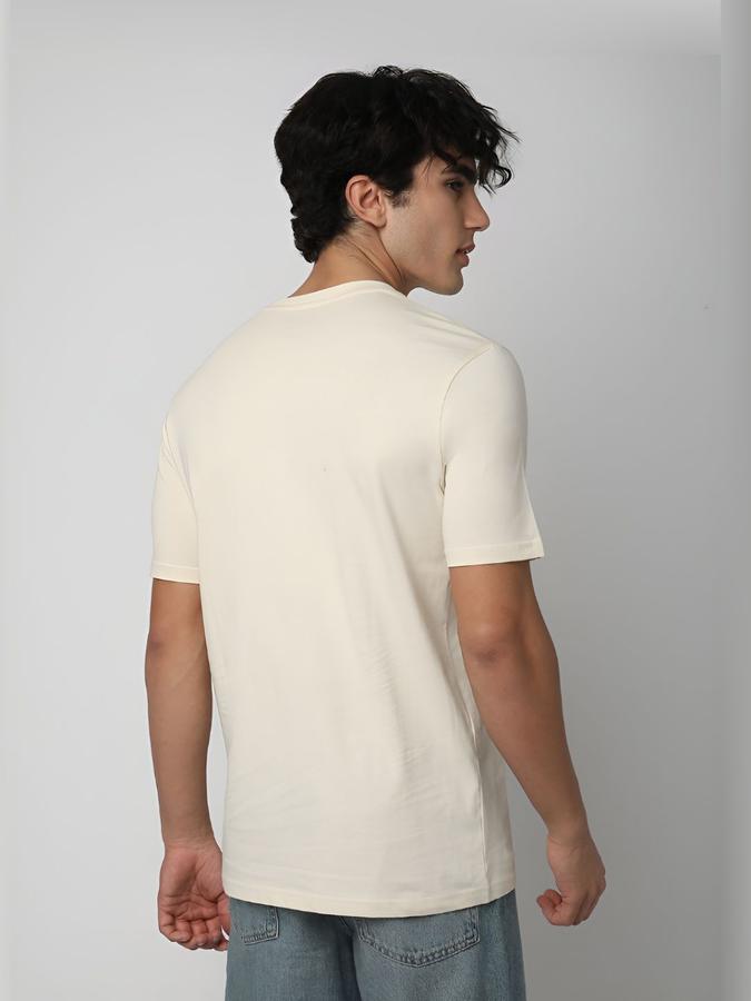 R&B Mens Cream Solid Round Neck Short Sleeves T-shirt