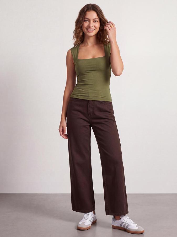 R&B Women Brown Wide Leg Bottom Pure Cotton Denim Jeans
