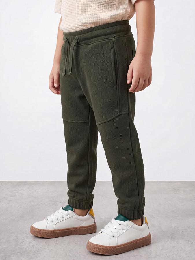 R&B Boys Olive Pure Cotton Solid Drawsting Joggers