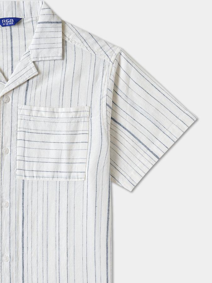 Boys Cotton Blend Regular Fit Short Sleeve Striped Shirt