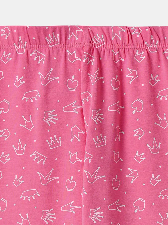 Girls Cotton Blend Skinny Fit Elastic Waist Printed Leggings