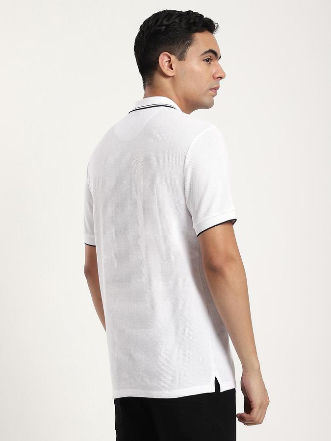 R&B Men White Solid Short Sleeves Polo Tshirt