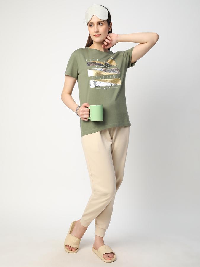 Women Cotton Regular Fit Crew Neck Embellished T-shirt
