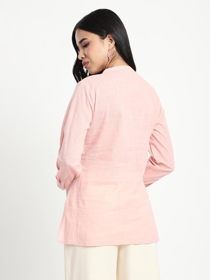 Women Viscose Regular Fit Mandarin Collar Embroidered Top