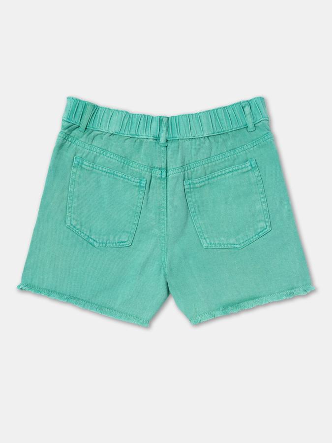 Girls Denim Regular Fit Elastic Waist Frayed Hem Shorts