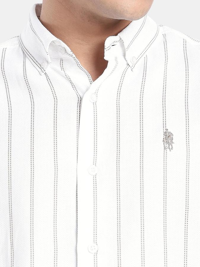 R&B  Off White Striped Men Long Sleeves Regular Fit Shirts