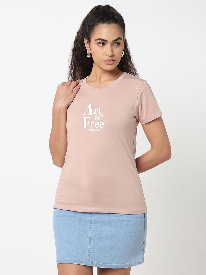 Women Cotton Relaxed Fit Round Neck Graphic T-shirt