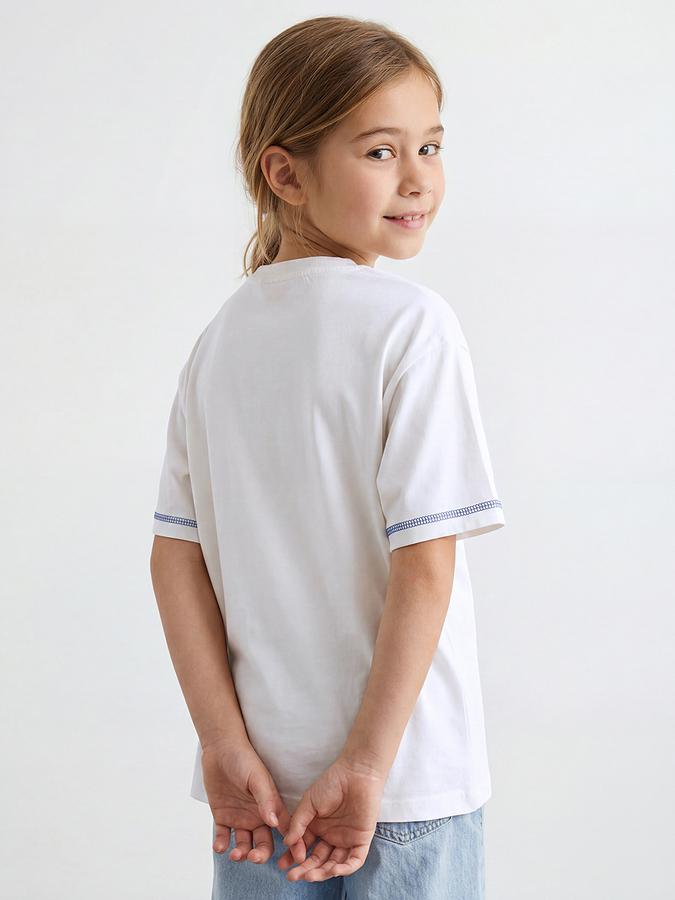 R&B Girls White Regular Fit Graphic Print Short Sleeve T-shirt