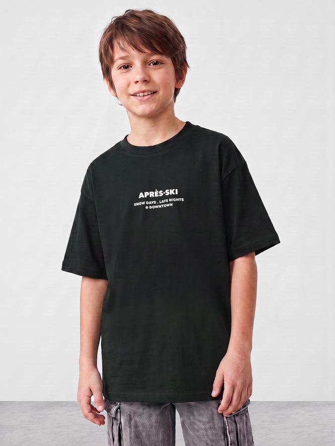 R&B Boys Green Graphic Back Print Short Sleeves Round Neck Pure Cotton T-Shirt