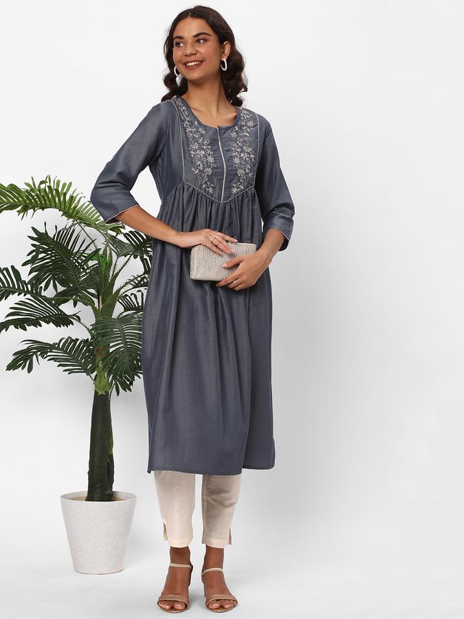 R&B Women's Embroidered Regular Flared Kurta 3-Q Sleeves image number 1