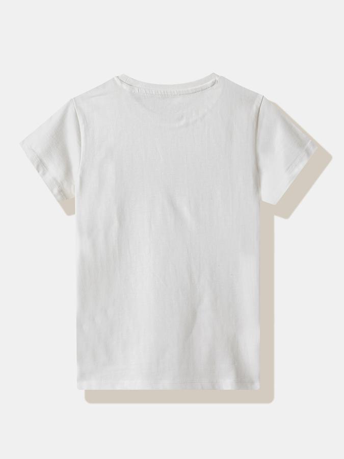 Girls Cotton Regular Fit Crew Neck Graphic T-shirt