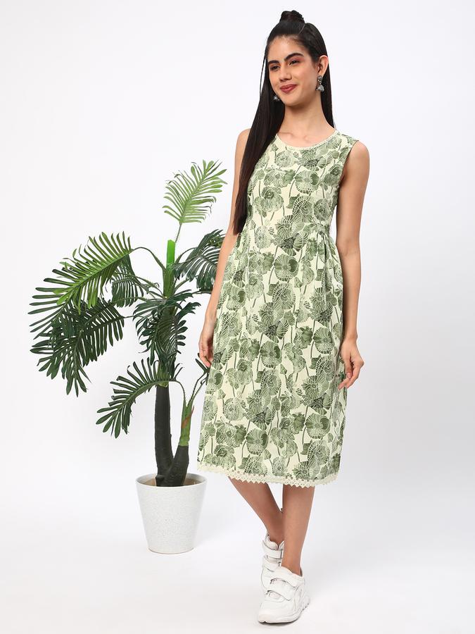 Women Cotton Regular Fit Round Neck Printed Kurta