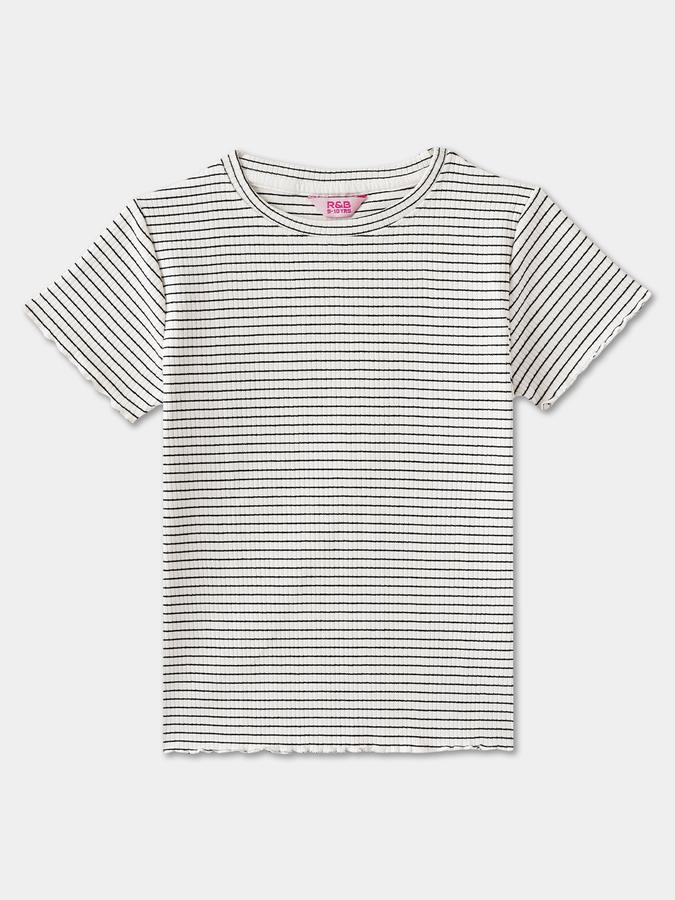 Girls Blend Striped Short Sleeve Crew Neck Top